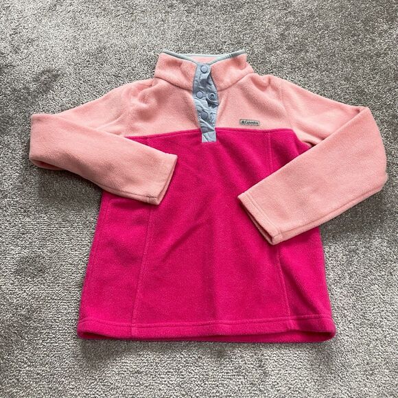 Columbia Fleece Jacket Kids Girls Medium Pink 1/4 Snap Button Outdoor Casual